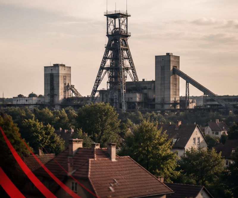 Kopalnia i zabudowa mieszkaniowa na terenie objętym wpływami eksploatacji górniczej