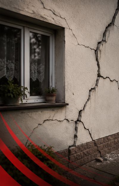 Pęknięcia ścian budynku mieszkalnego będące przykładem szkód górniczych