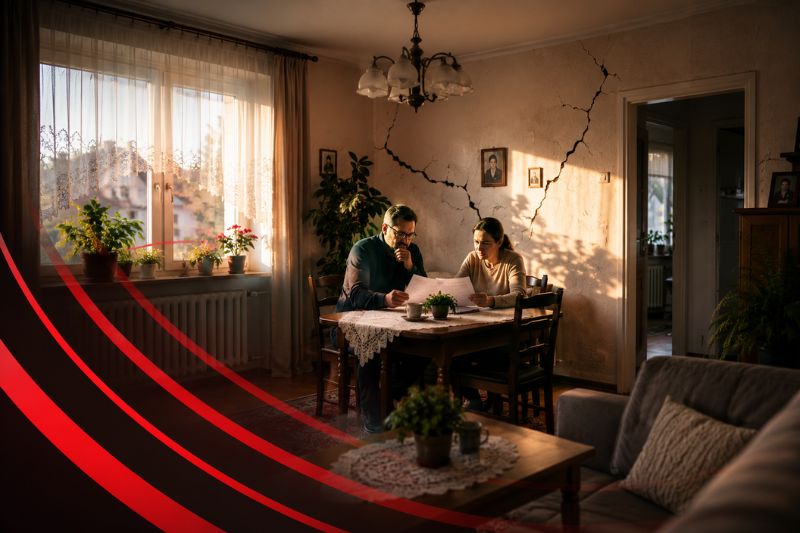 Szkody górnicze w domu jednorodzinnym – mieszkańcy sprawdzają dokumenty dotyczące odszkodowania.